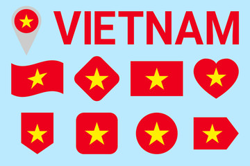 Vietnam flag vector set. Vietnamese natioanl symbols collection. Geometric shapes. Flat style. sports, national, travel, geographic, patriotic, design elements. isolated icons with state name.