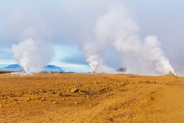 A view of Hverir in Iceland, a place with boiling mud and metan canals, Iceland