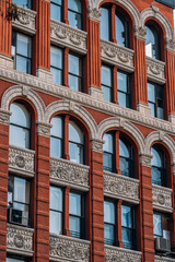 Close view of ornament on the building exterior of Chelsea Hotel on 23rd Street in  New York City