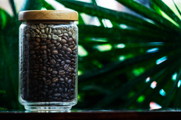 coffee beans in the glass jar