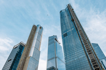 Fototapeta na wymiar Looking up view of skyscraper of Hudson Yards in midtown New York City