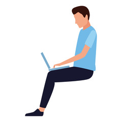 Fototapeta na wymiar Man seated using laptop cartoon