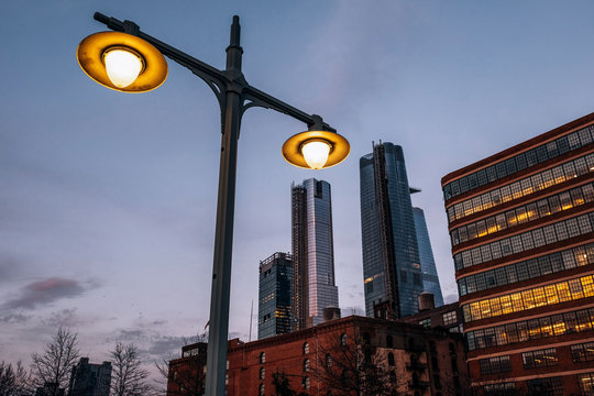 Sunset View Of Hudson Yards Skyline From Pier 64 In Chelsea New York City