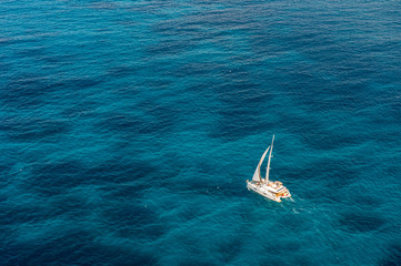 High angle view of sailing boat on sea