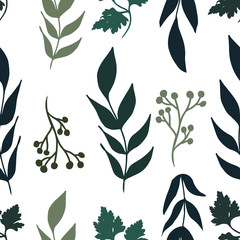 Seamless set of green leaves. Design for wallpapers, textiles, banners, wrapping paper