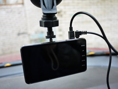 Car camcorder display. Interior car details and close-up.