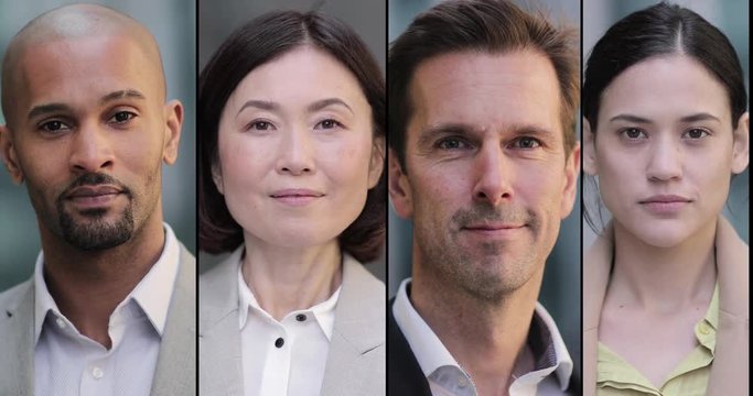 Montage of Business executive team, looking to camera, portrait