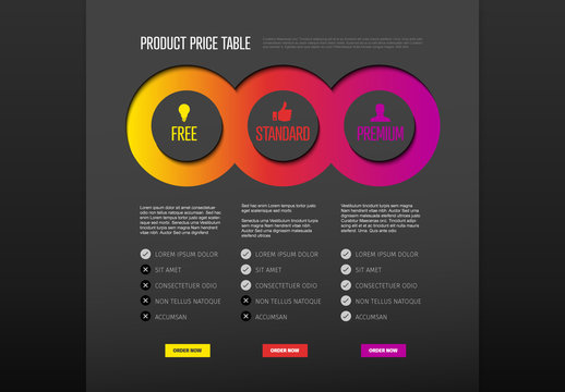 Price Table Layout with Yellow, Red, and Purple Accents