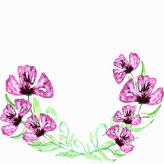 watercolor hand-drawn floral element frame. Can be used as a decorative element for greeting card, wedding invitation, posters, banners, prints.