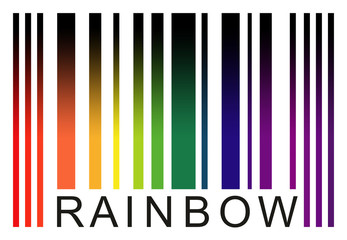 Simulate barcode words-rainbow, gradient turning into black, isolated on white.