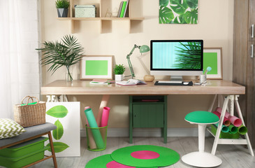 Fototapeta premium Comfortable workplace with modern computer at home