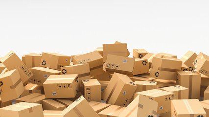 Cardboard boxes on white background, logistics and delivery concept. 3D Rendering
