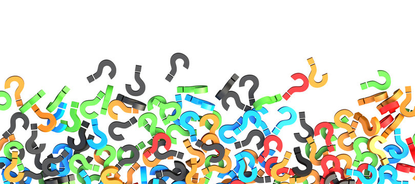 Colorful question marks on white background. 3D Rendering