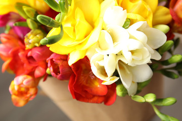 Bouquet of beautiful spring freesia flowers, closeup