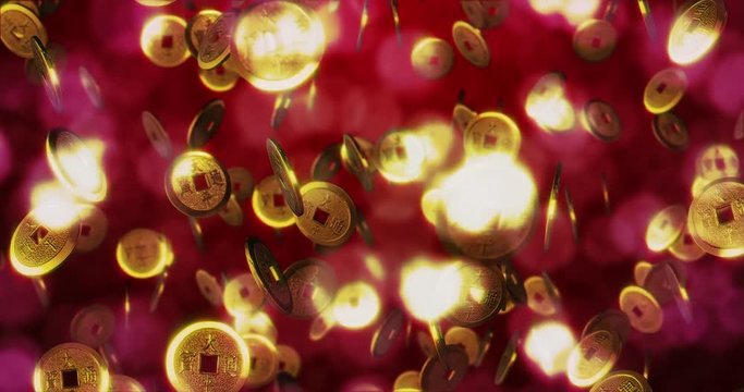 Golden Chinese coins. 3D rendering