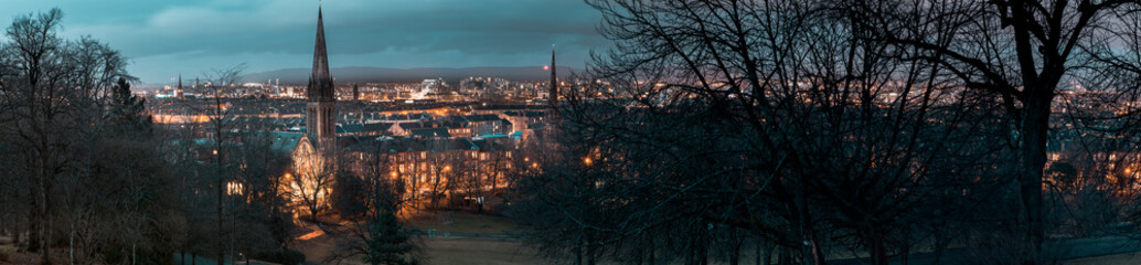 Large Panoramic picture of Glasgow city at night. Panoramic composite.  the preview does not show the resolution and crisp focus.