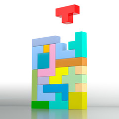 Closeup of a Colored Puzzle Made with Blocks of Different Shape and Color.