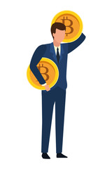 Businessman holding bitcoin