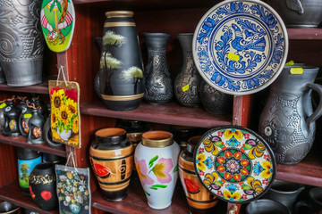 Hand made black pottery in Marginea, in Bucovina. Romania.