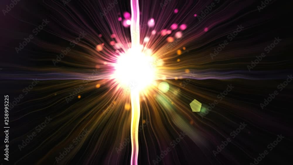 Poster bright flash with sun glare effects and rays, 3d rendering computer generated coloured background