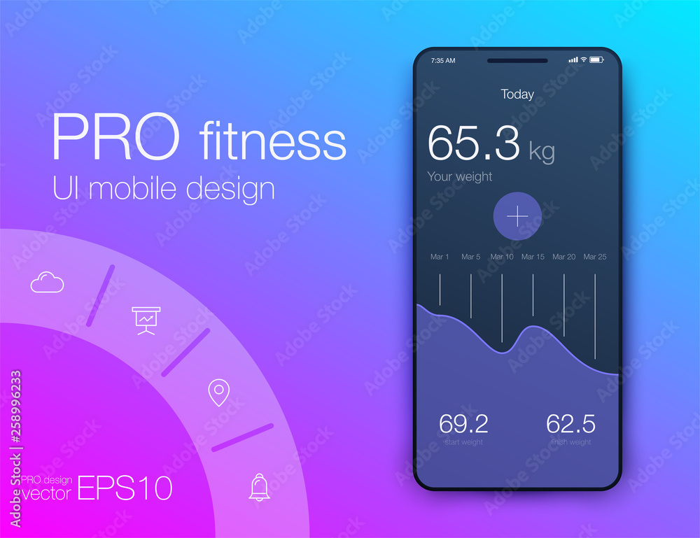 Poster fitness app. ui ux design. ui design concept with web elements