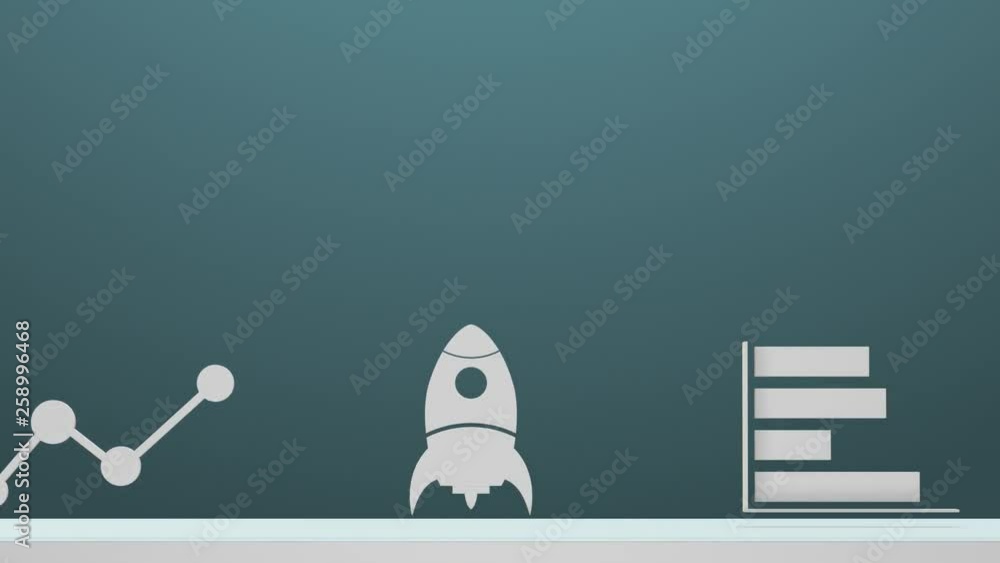 Poster animated financial charts and business icons scrolling in front of the camera (3d render)