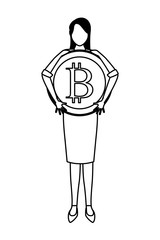 Businesswoman with bitcoin in black and white