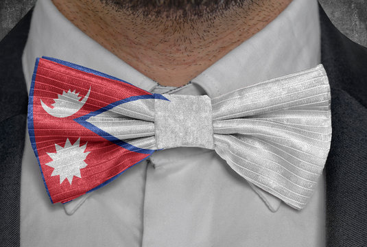 National flag of Nepal on bowtie business man suit