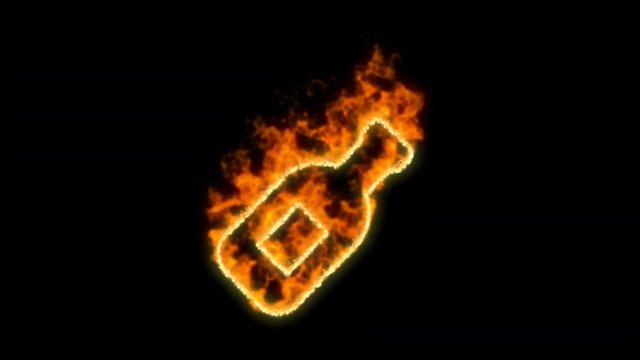 wine bottle symbol inflames. Then disappears. In - Out loop. Alpha channel Premultiplied - Matted with color black