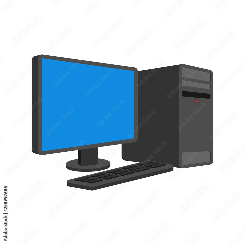 Poster computer isolated. pc cartoon style. data processor vector