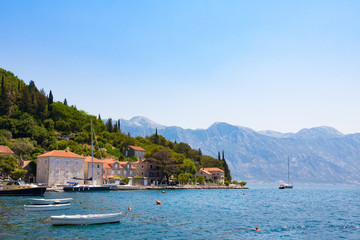 Naklejka premium Village Perast on coast of Boka Kotor bay. Montenegro. Adriatic sea