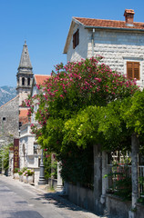 Promenade with old buildings and hotel, Perast, Montenegro