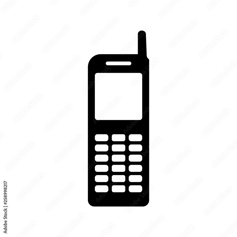 Poster retro button mobile phone nokia with antenna and buttons. contact or support retro button mobile pho