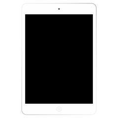 White tablet or pad, front view notepad. Tablet with blank black screen, pad or notepadicon. Pad or notepad, tablet, blank screen.