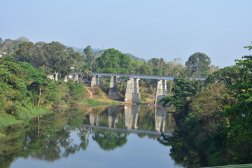 Fototapeta na wymiar Punalur, Kerala, India - March 1, 2019: Punalur kallada river seen from Punalur Suspension Bridge