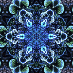 Dark blue and green fractal flower, digital artwork for creative - 258999853