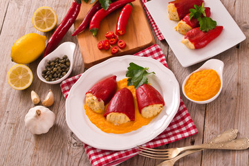 Stuffed piquillo peppers with cod. 