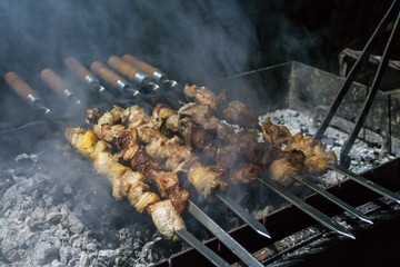 Georgian national shashlik of mutton on the grill.
