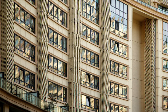 Abstract Pattern Of Window On Hight Building In Business City Center. Abstract Background. 