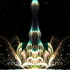 Glittering glossy gold fractal flower, digital artwork for creative graphic design - 259001233