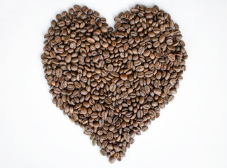 Coffee beans heart isolated on white background
