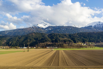 Fototapeta premium A ploughed field ready for seed sowing in the foothills of Bavaria