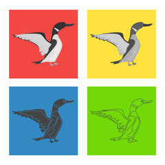 Loon color flat, line, simple, black and white concept icons set