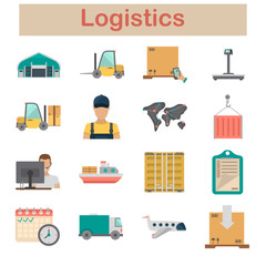 Logistics and delivery color flat icons set