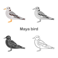 Maya bird color flat, line, simple, black and white concept icons set