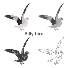 Silly bird color flat, line, simple, black and white concept icons set
