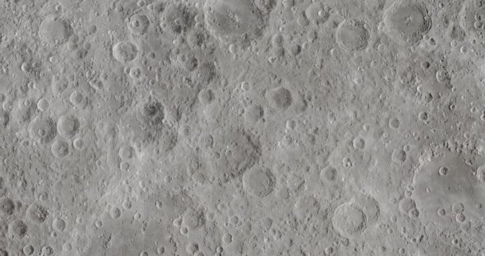 Orbital flyover of lunar equator at -150 degrees longitude. Clip loops and is reversible. Elements of this image furnished by NASA