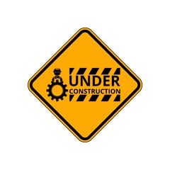 Under Construction Sign on White Background