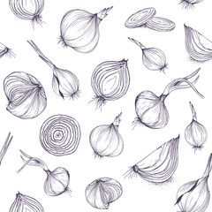  Vector seamless pattern with onions vegetable textile print garden texture for background