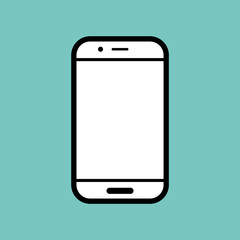 Mobile phone or smartphone, white screen, icon. Smartphone, mobile phone with white screen, front view. Blank scree mobile phone or smartphone, flat style icon.